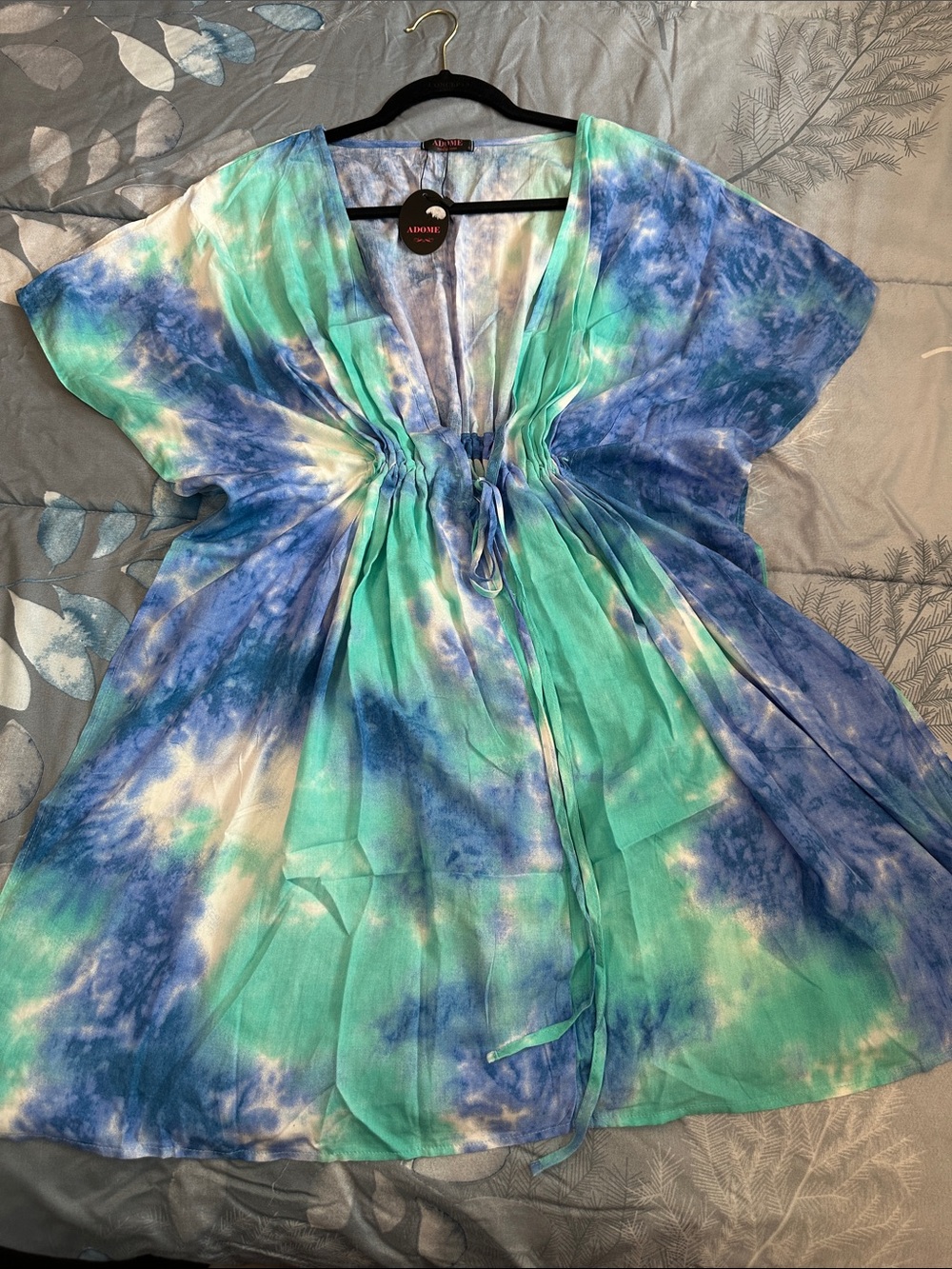 NWTS Adome Tie-Dye Blue & Green Women's Swim Coverup Sz S BEACHY